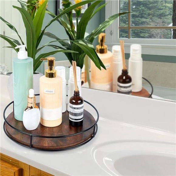 10 Inch Wood Lazy Susan Turntable for Table, Kitchen Rustic Brown Organizer - Picture 6 of 8